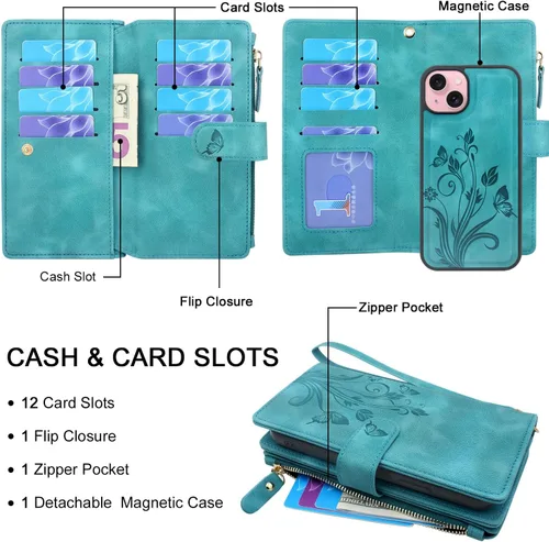 Vista 2 de Funda compatible con iPhone 14 / iPhone 13 de 6.1 pulgadas [ranuras para tarjetas] Soporte para efectivo de identificación y crédito con bolsillo