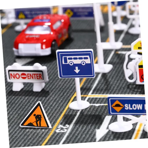Vista 8 de Juego de 56 señales de tráfico de calles de carretera, mini luces de tráfico eléctricas, juguete para jugar (tamaño mini) Miniature Construction