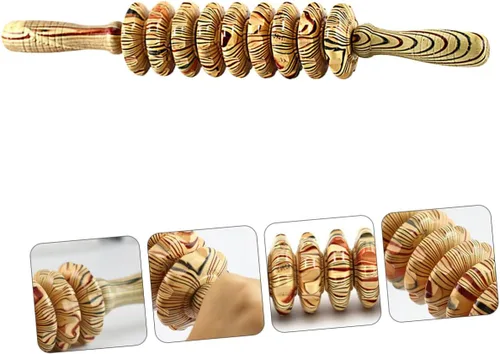 Vista 5 de POPETPOP Rodillo masajeador abdominal de mano de nueve ruedas de madera, herramienta de alivio muscular multifunción para terapia corporal, masaje