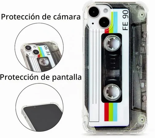 Vista 2 de FAteamll Funda para iPhone 14 Plus, acabado mate, resistente, suave, con esquinas reforzadas, TPU suave, parachoques retro, funda de cinta de casete