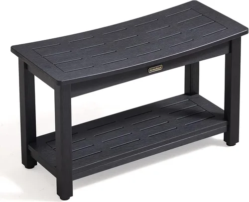 Vista 8 de KaimuBench Asiento de ducha HDPS resistente, taburete de ducha impermeable para afeitarse piernas, asiento grande de madera de polietileno con pies
