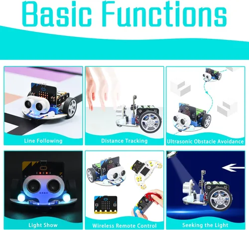 Vista 3 de ELECFREAKS Microbit Mini Cutebot Kit compatible con BBC Micro:bit V2 y V1, Kit de Coche Robot Programable DIY, Proyecto Educativo STEM, Coche