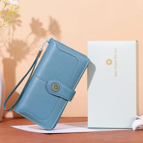 Vista 6 de FALAN MULE Cartera de cuero genuino RFID bloqueo gran capacidad Trifold señoras cartera.