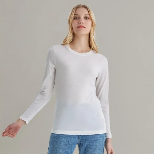 Vista 9 de 100% lana merino capa base mujer suave térmica manga larga camisa diaria Crema natural
