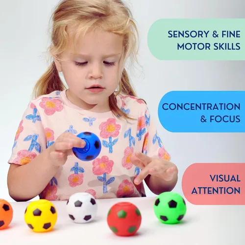 Vista 2 de Global Gumball Fidget Spinners – Bolas antiestrés de 2 pulgadas en la caja de regalo – 6 piezas de recuerdos de fiesta de fútbol para niños – Mini