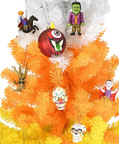Vista 4 de Tree Buddees Árbol de Halloween de maíz caramelo blanco naranja y amarillo (3 pies)