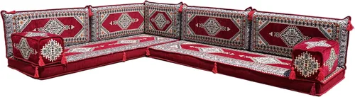 Vista 124 de arabicsofa Juego de asientos Jalsa en forma de L – Majlis árabe hecho a mano con almohadas de respaldo
