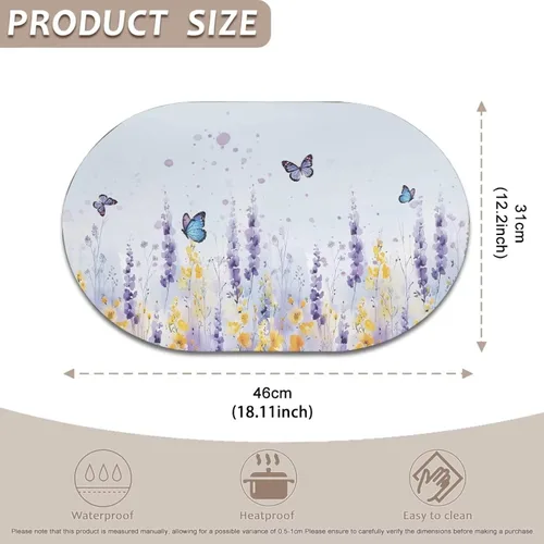Vista 4 de Buteterfly - Juego de 2 manteles individuales con diseño ovalado, impermeables, lavables, resistentes al calor, decoración del hogar, cocina