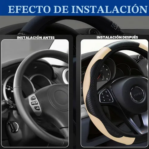 Vista 5 de Funda para volante de automóvil, protector de volante elástico de cuero de microfibra, antideslizante, transpirable, agarre cómodo, universal de 15