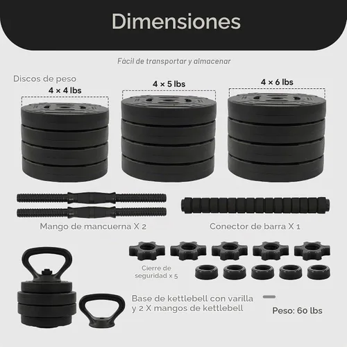 Vista 4 de Fitvids Adjustable Dumbbell Set, 60 Lbs Free Weights with Connector, Black