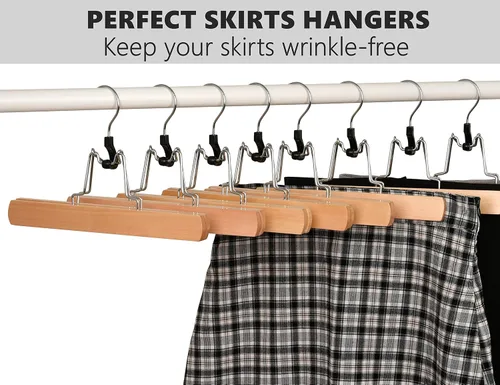 Vista 7 de Amber Home Paquete de 10 perchas de madera natural para pantalones, perchas