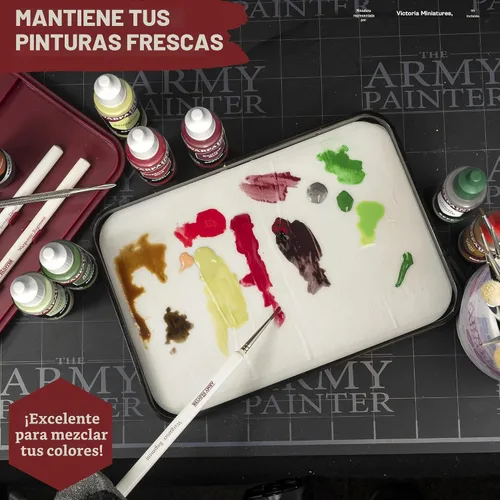 Vista 4 de The Army Painter - Paleta húmeda Incl. 50 Hydro Paper Sheets, 2 Hydro Foams & Paint Brush Storage - For Miniature Painting, Dnd & Warhammer