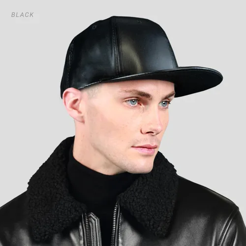 Vista 4 de CHOK.LIDS Sombreros de ala plana de cuero de la PU para hombres y mujeres Hip Hop Baseball Snapback Sombreros en blanco Pantera Sólido Negro