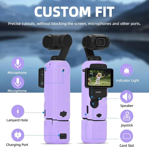 Vista 8 de Funda de Silicona para Pocket 3 y Cordón para el Cuello, Funda Protectora con Protector de Lente Resistente a Rayones, Ajustable, Fácil