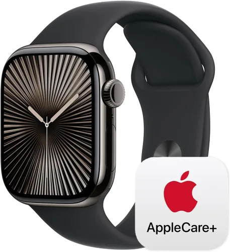 Vista 32 de Apple Watch Series 10 [GPS 42 mm] Smartwatch con caja de aluminio negro brillante y correa deportiva negra - M/L. Rastreador de fitness, aplicación
