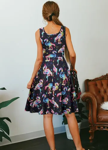 Vista 12 de uideazone - Vestido de mujer sin mangas cuello redondo de verano, para playa, casual, Midi línea A.