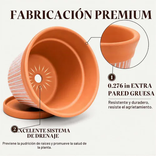 Vista 5 de Cedilis Paquete de 2 macetas de terracota de 6 pulgadas con drenaje