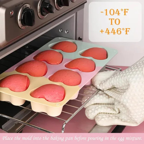 Vista 4 de Sakolla Paquete de 2 moldes para pastel de corazón de 2.7 pulgadas, 8 moldes de silicona para hornear pasteles, magdalenas, bocados de huevo