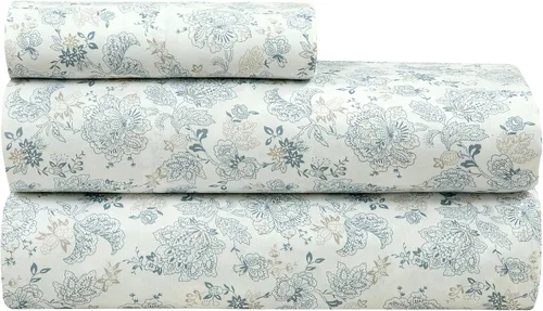 Vista 15 de ROYALE LINENS Juego de sábanas de 300 hilos 100% algodón peinado de fibras largas, 4 piezas, 1 sábana bajera, 1 encimera y 2 fundas de almohada