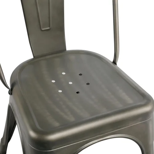 Vista 5 de Yaheetech Juego de 4 sillas de comedor de metal, sillas de patio apilables con marco de metal y respaldo para Metal (Gun Metal)
