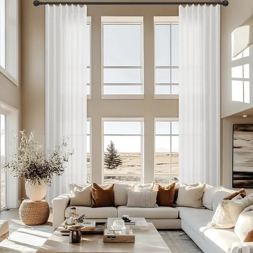 Vista 9 de Cortinas extra largas con pliegues de lino taupe beige de 132 pulgadas de largo para sala de estar con techo alto, dormitorio, cortinas de ventana