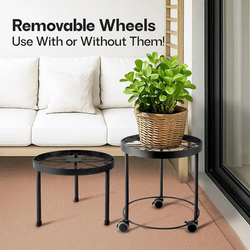 Vista 5 de Soporte para plantas de interior con ruedas, (2 tamaños), elevadores de metal para macetas (12 y 10 pulgadas de diámetro)