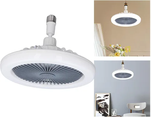 Vista 9 de Ventilador de techo con enchufe de lámpara E27 integrado, ventilador de luz de bajo consumo de 3 velocidades para dormitorio, sala de estar y hogar