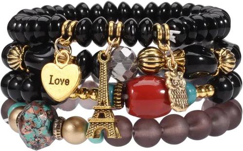 Vista 3 de WuCuifu Paquete de 8 pulseras apilables bohemias para mujer, pulseras de cuentas estiradas multicapa