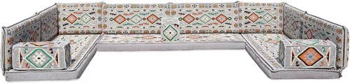 Vista 74 de arabicsofa Sofá en forma de U de estilo árabe para el suelo – Juego de Majlis hecho a mano – Sofá de estilo bohemio