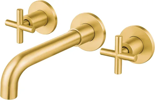 Vista 10 de Airuida Grifo de baño de latón macizo con boquilla giratoria 360, grifo mezclador de lavabo con válvula áspera y asas cruzadas dobles de latón Latón