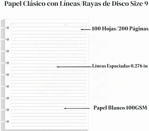 Vista 5 de Papel de relleno rayado para planificadores de 9 discos, insertos preperforados de tamaño clásico para Happy Planners, papel de hojas sueltas de 100