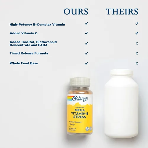 Vista 6 de SOLARAY Mega Vitamina B-Estrés, Complejo vitamínico B de liberación programada con 1000 mg de vitamina C para el estrés, la energía y el apoyo a