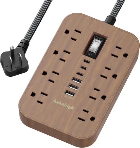 Vista 12 de Regleta de alimentación beige con puertos USB, cable de extensión plano de 5 pies, cable de extensión decorativo de 1625 W con 8 tomas de corriente