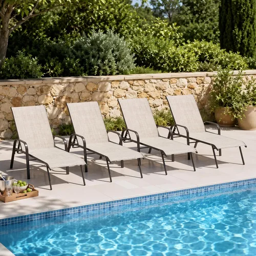 Vista 12 de Juego de 2 sillas de piscina para exteriores, con reposabrazos (beige)