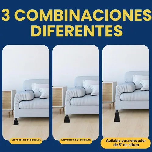 Vista 2 de Lifemaster Juego de elevadores para muebles, 4 piezas, diseño antideslizante, se adapta a cama, silla, mesa, sofá, escritorio y sofás, color negro