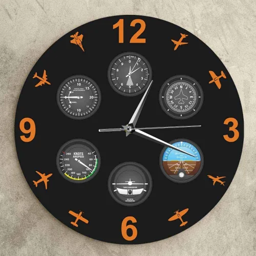 Vista 2 de Instrumento de vuelo Aviones Reloj de pared silencioso Aviación Aviador Reloj de pared Diseño moderno Piloto Decoración del hogar Regalo