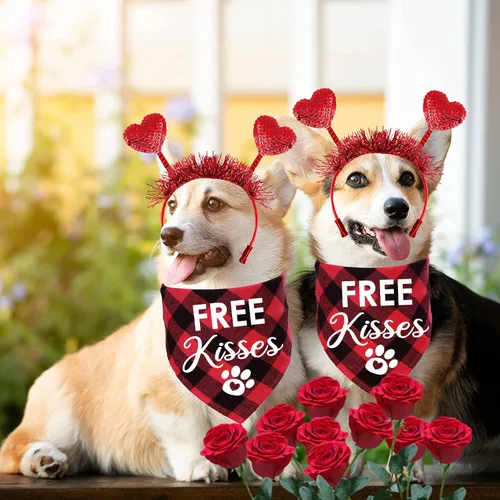 Vista 7 de STMK Bandana para perro para el día de San Valentín, diadema de corazón para el día de San Valentín, bandanas disfraces para perros pequeños