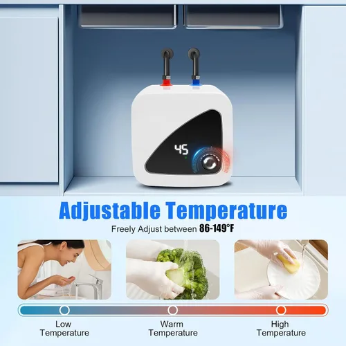 Vista 4 de 110V 1.5KW eléctrico mini calentador de agua caliente tanque de almacenamiento 8L cocina hogar compacto calentadores de agua instantáneos debajo