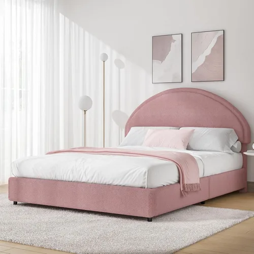 Vista 9 de Base de cama REVOMINCA tamaño Queen, base de cama tapizada de plataforma con cabecero, cama de plataforma suave con esquinas redondas, no se Dgery