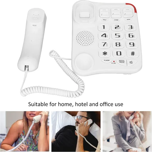 Vista 4 de Teléfono con cable grande, teléfono para personas mayores, 3 recuerdos individuales, teléfono fijo grande s ideal para la oficina en casa de ancianos