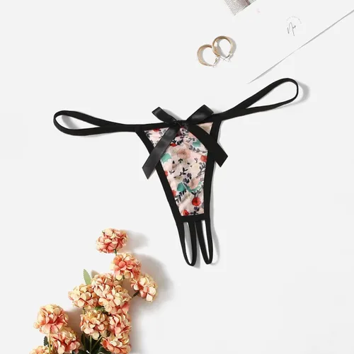 Vista 5 de Floerns Bragas de tanga con espalda en Y con perlas bordadas de mariposa para mujer