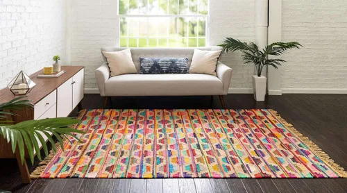 Vista 4 de Unique Loom Chindi Trellis Collection Southwestern, geométrico, moderno, colores brillantes (8 x 11 pies, rectangular, multicolor y beige)