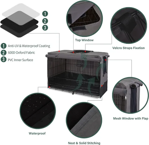 Vista 6 de Rachmi Funda de privacidad para jaula de perro de 36 pulgadas, lona 600D duradera, resistente al agua, resistente al viento, para jaula de alambre