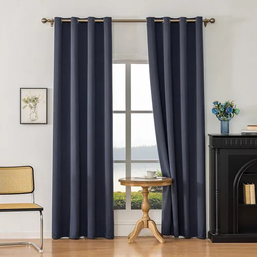 Vista 19 de Cortinas opacas con aislamiento térmico y ojales para dormitorio y sala de estar, 2 paneles, 52 pulgadas de ancho x 63 pulgadas de largo, textura