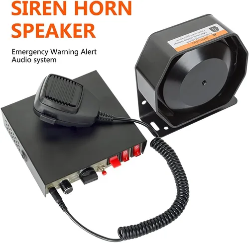 Vista 10 de Altavoz de sirena de coche Safego Police Siren Speaker Car Pa System, Dc12v 200w 9 tonos, micrófono de mano con cable Altavoz de emergencia Sirena