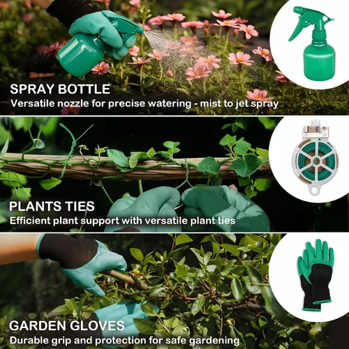 Vista 8 de Bluemars Kit de herramientas de mano de jardinería, 14 piezas, juego de herramientas de jardín de acero inoxidable resistente con bolsa de jardín