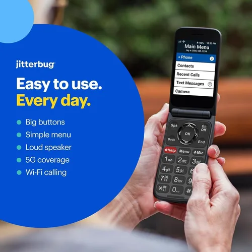 Vista 2 de LIVELY Jitterbug Flip - Teléfono celular para personas mayores, no compatible con otros operadores inalámbricos, plan de teléfono debe activarse,