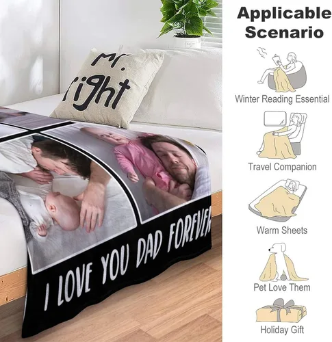 Vista 4 de Artsadd Manta personalizada para el Día del Padre, regalos para papá, manta personalizada con fotos, texto, mantas personalizadas con imagen