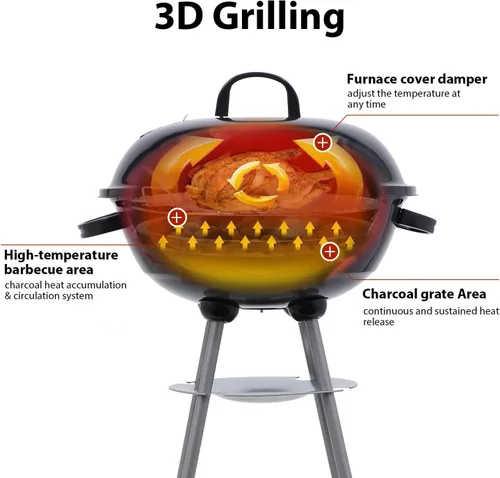 Vista 11 de Parrilla de carbón de 18 pulgadas con cubierta de parrilla impermeable para patio al aire libre, picnic, camping, barbacoa hervidor