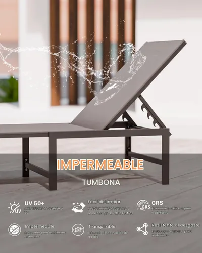 Vista 6 de Tumbona de aluminio para patio al aire libre, gris